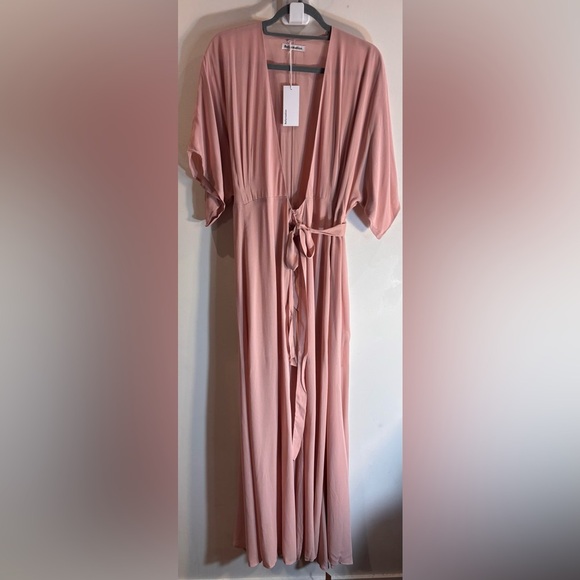 REFORMATION Sz L Blush Winslow Dolman Kimono Sleeve Crepe Wrap Maxi Dress NEW - Picture 5 of 16